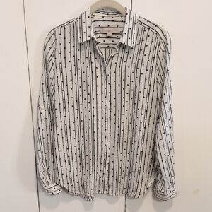 LOFT  White Blouse with Black Dots and Lines